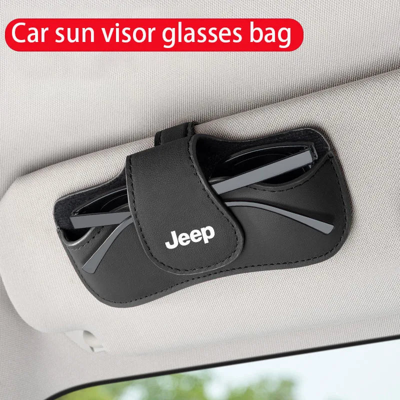 Car sun visor glasses bag leather wear-resistant sunglasses storage box for Jeep Grand Cherokee Wrangler Renegade Rubicon