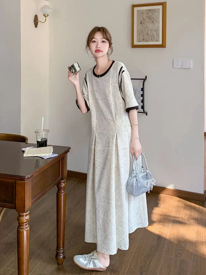 plus Size 300 Pounds Korean Style Slim Short Sleeve Dress Women's Loose Summer Age-Defying Lazy Style T-Shirt Dress