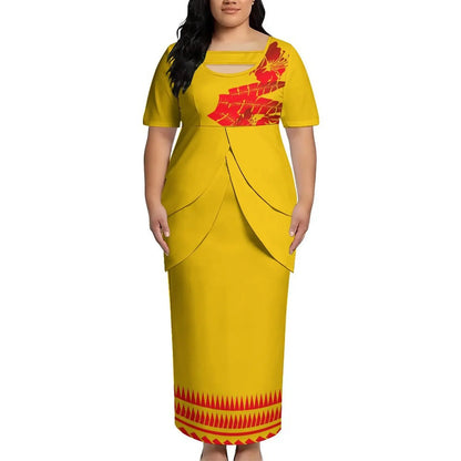 Puletasi New Design Short Sleeved Long Dress Customized Top And Skirt Knee Length Dress Party Top And Skirt Soft Fabrics