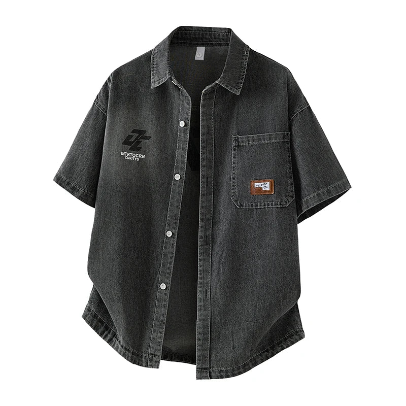 Men's Denim Shirt Summer Fashion Breathable Cotton Blend Short Sleeve Shirt Street Trendy Daily Outing Comfortable Jean Shirt