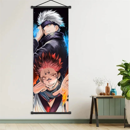Jujutsu Kaisen Gojo Satoru Anime Art Fabric Wall Poster Hanging Scroll for Bedroom Gaming Room Decor Ideal Gift for Fans