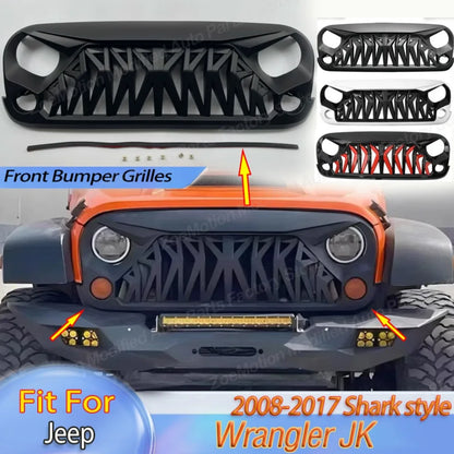 Shark Style for Jeep Wrangler JK 2008-2017 4x4 Front Bumper Grilles Offroad Racing Grills Air Vent Cover Trim Body Kit Auto Part