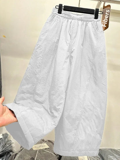 Winter New plus Size Cotton Wide Leg Pants Elastic Waistband Casual Loose Slimming Versatile High Waist Cotton Trousers