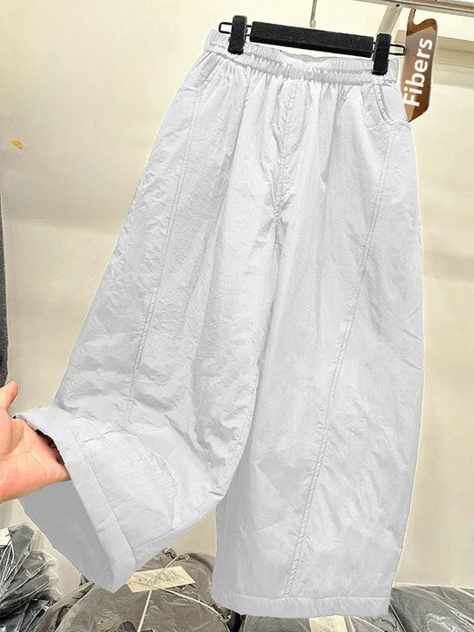 Winter New plus Size Cotton Wide Leg Pants Elastic Waistband Casual Loose Slimming Versatile High Waist Cotton Trousers
