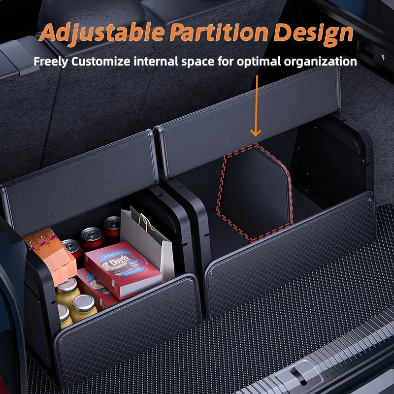 Car Trunk Organizer with 4-Point Magnetic Closure – PU Leather, Reinforced ABS Frame, Fits SUV, Sedan, and Home Use