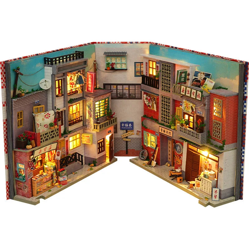 Diy Book Nook Doll House Miniature Wooden Bookshelf Shelf Insert Miniatures House Model Kit Anime Collection Birthday Toy Gifts