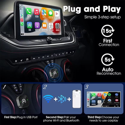 2-in-1 Wireless CarPlay Adapter Plug-and-Play for iPhone 6 and Android 11 above Auto Adapter with USB/USB-C Port Car Accessory