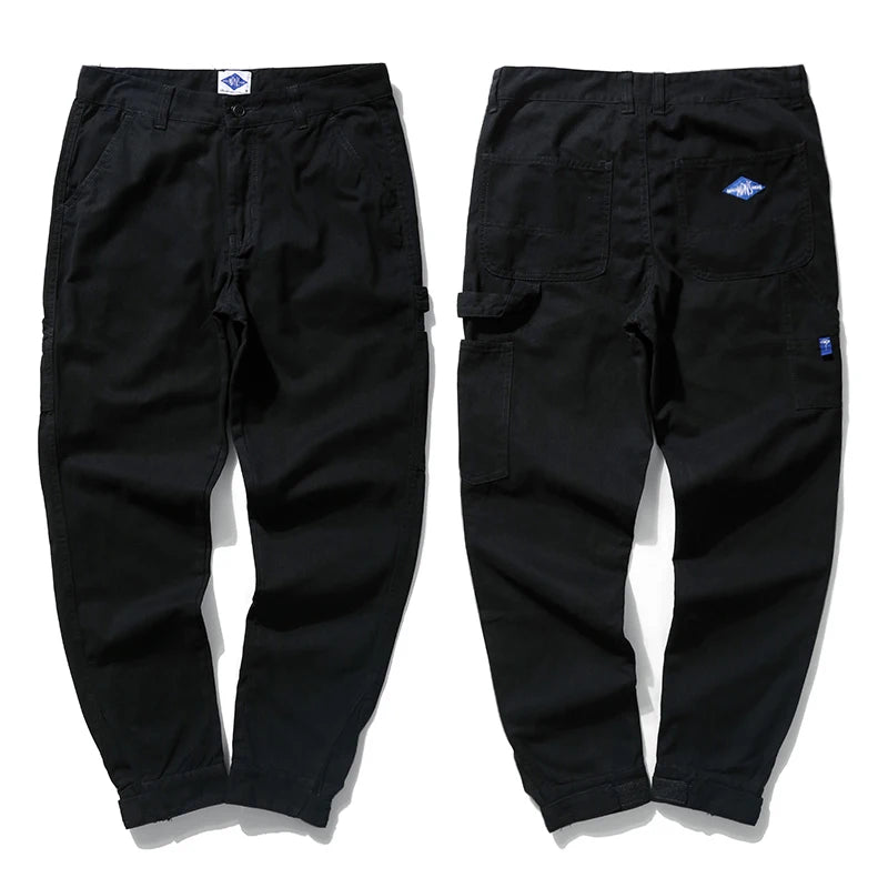 Slim Fit Workwear Trousers Casual Cotton Long Pants Men's Fashionable Youthful Style Embroidered Design Comfortable Leisure T...