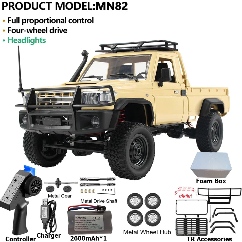 MN82PRO MN82 1/12 RC Car 4WD 2.4G Remote Control Car Simulation Classic All-terrain Off-road LED Light RC Truck Toys As Kid Gift