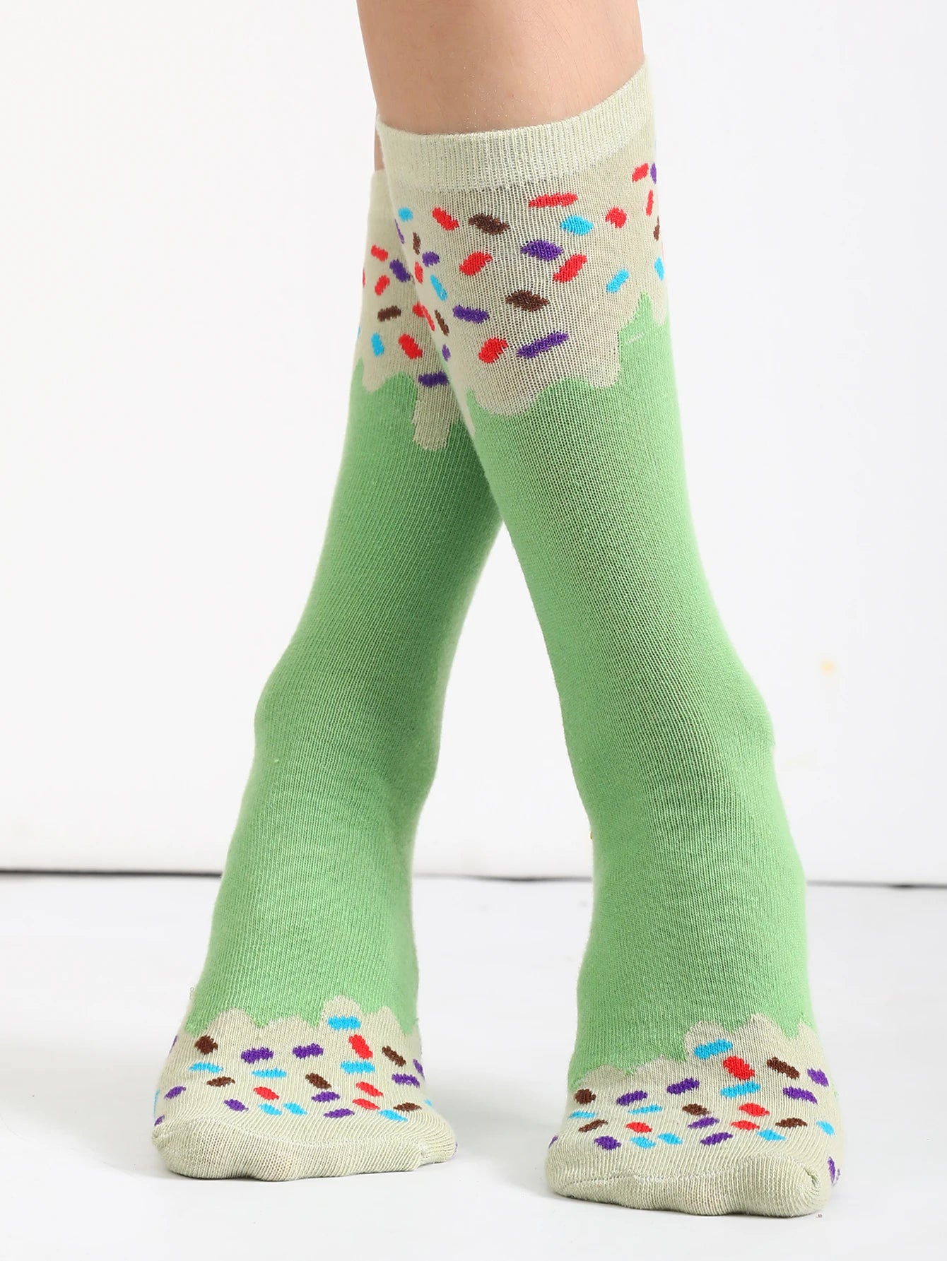 8 pair of mid-calf unisex socks in a novelty ice cream design, a unique and interesting festive gift.