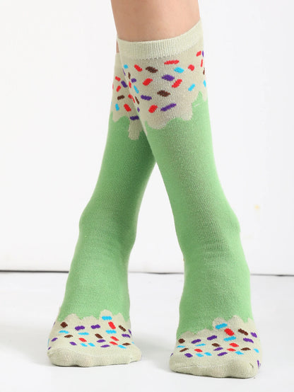 8 pair of mid-calf unisex socks in a novelty ice cream design, a unique and interesting festive gift.