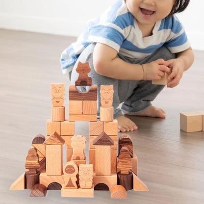 50 Pieces Wooden Building Blocks Geometric Shapes for Kids Birthday Gift