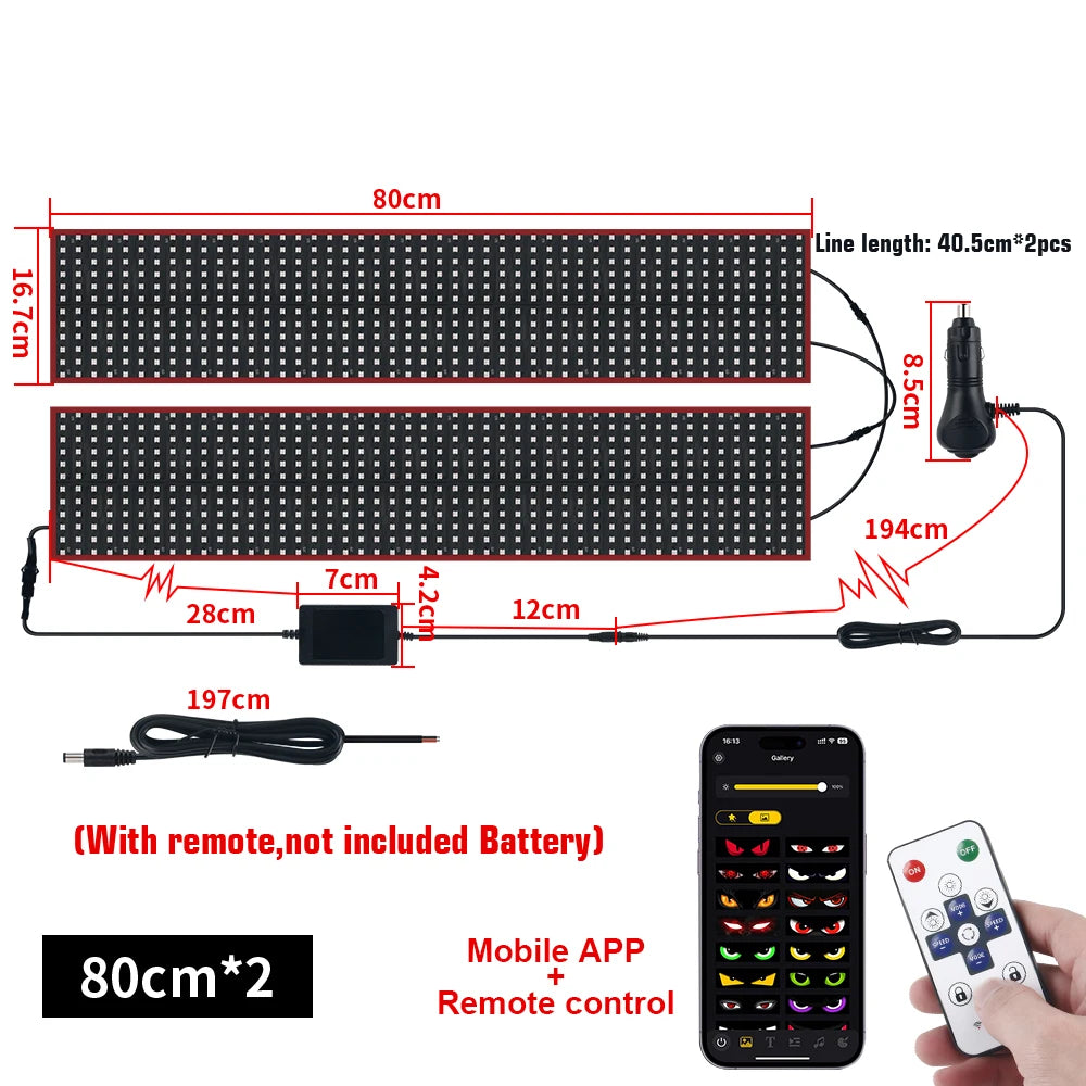24V Truck Devils Eye Ambient Light LED Matrix Pixel Panel Board Windshield Display DIY Devil eye Animation by App Remote Control