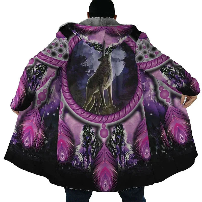 Men's Winter Jacket Wolf 3D Print Thick Warm Zipped Hoodie Male Coat Cape Robe Overcoat Parkas Invierno Hombre Blanket