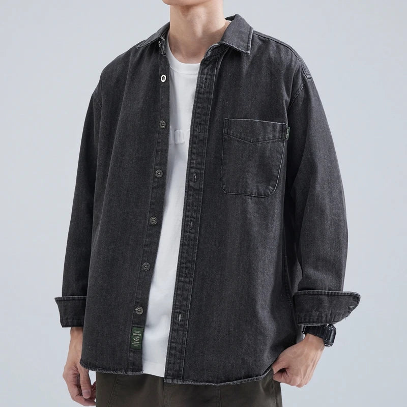 Denim Shirt Men's Long Sleeve 2025 Spring and Autumn Japanese Retro Loose Tooling Shirt, Boys Casual Jacket