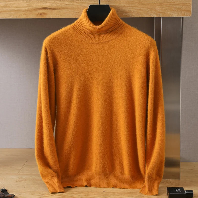 Men's Turtleneck 100% Mink Cashmere Sweater Men 2025 Autumn and Winter Large Size Loose Knitted Sweater Keep Warm Top Men Jumper