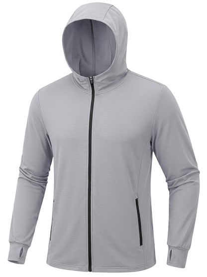 TACVASEN Men's Full Zip UPF 50+ Sun Protection Jacket, Lightweight Hooded Fishing Shirt with 4 Pockets & Thumbholes, Breathable