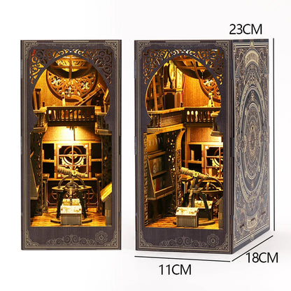 DIY Wooden Bookshelf Dollhouses Book Nook Shelf Insert Miniature Model Kits With Light Bookshelf Bookend Wooden Puzzle Toys Gift