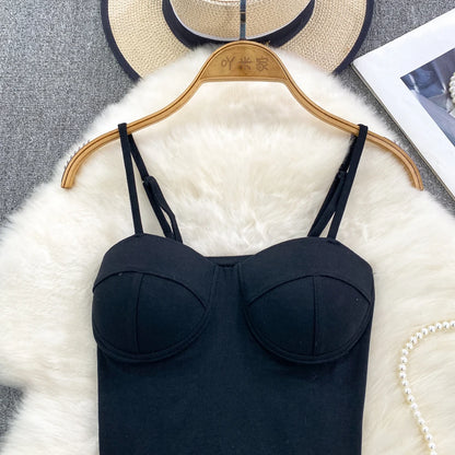 Sexy Fashion Design Camisole Tank Top Women Slim Fit Outerwear Spicy Base Shirt Sexy Backless Vest Short Straight Cut Bodycon