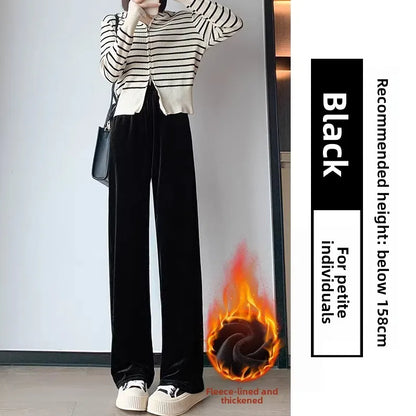 Slim Fit Velvet Wide Leg Pants Winter New Style plus Size Warm Fleece High Waist Elastic Korean Velvet Pants for Women