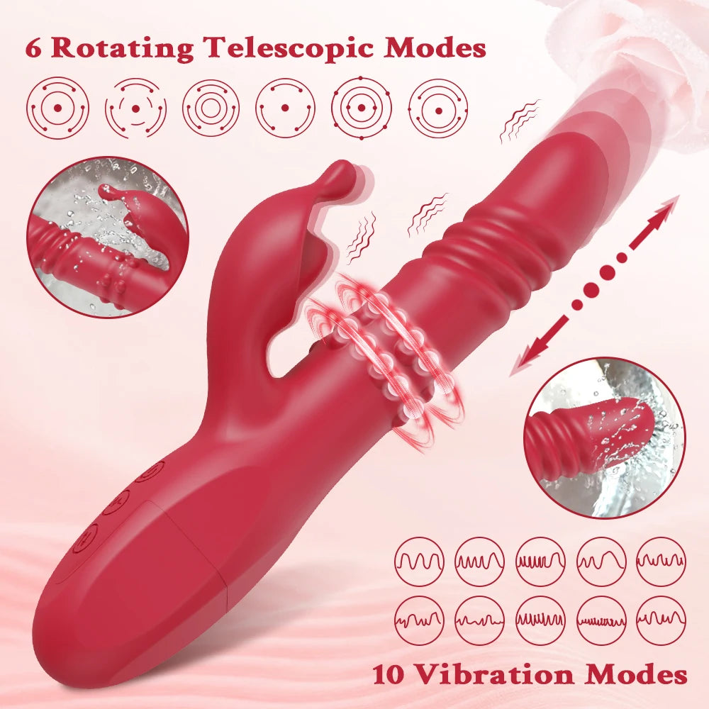 3 in 1 Thrusting Rotating Vibrator Clitoris Massager Telescopic G Spot Stimulator Women Dildo Adult Sex Toys Female Masturbator