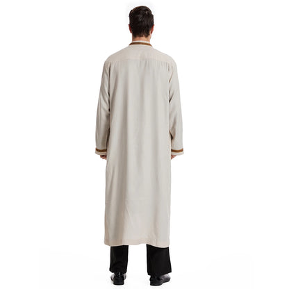 TH830 Men's Muslim Middle Eastern Men Long Sleeves Embroidery Cardigan Robe  Jubba Thobe