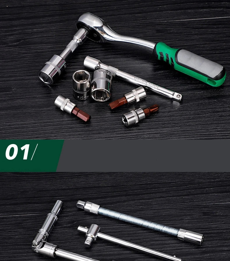 Advanced Car Repair Kit , Ratchet Wrench Set with Sockets Screwdriver Bits, Professional Tool Set, Car Maintenance Essentials
