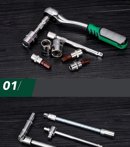 Advanced Car Repair Kit , Ratchet Wrench Set with Sockets Screwdriver Bits, Professional Tool Set, Car Maintenance Essentials