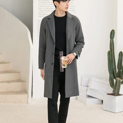 Thickened Slim Fit Lapel Trench Coat for Autumn and Winter Long Woolen Overcoat for Men Double-Sided Woolen Cashmere Windbreaker