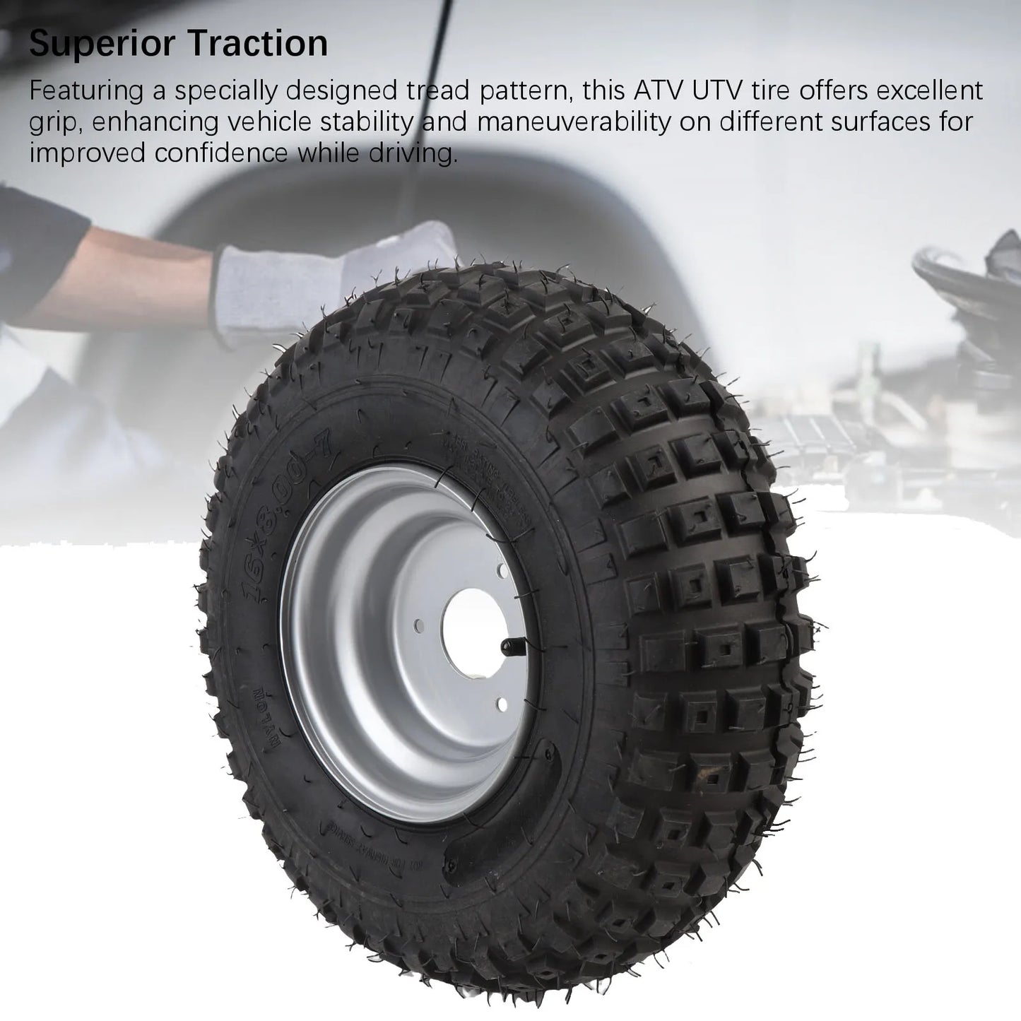 16X8-7 Tire with Rim Replacement 7 Inches Excellent Road Grip Puncture Proof Go Kart Tire for  Cart Garden Lawn Mower