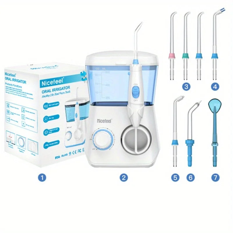 600ml Professional Oral Water Flosser 10-Pressure Electric Oral Irrigator 7 Tips Braces Clean 600 ml Dental Jet Home Travel