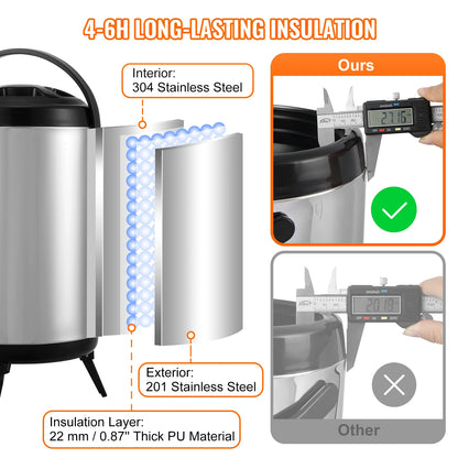 SucceBuy Stainless Steel Insulated Beverage Dispenser 2 Gallon 7.6 Liter Thermal Hot and Cold Drink Server Dispenser