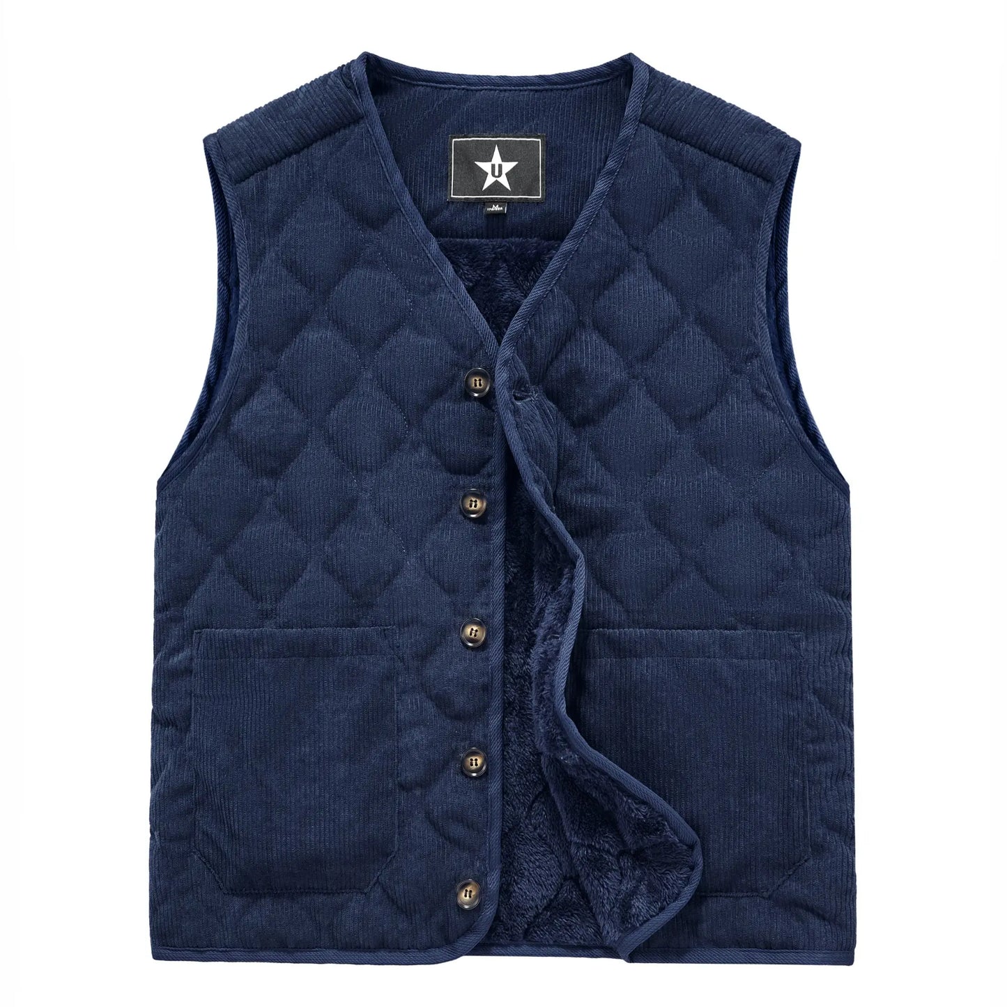Autumn Winter Padded Warm Vest Men's Diamond Check Shoulder Undershirt Workwear Corduroy V-neck Jackets Men Clothing Large Size