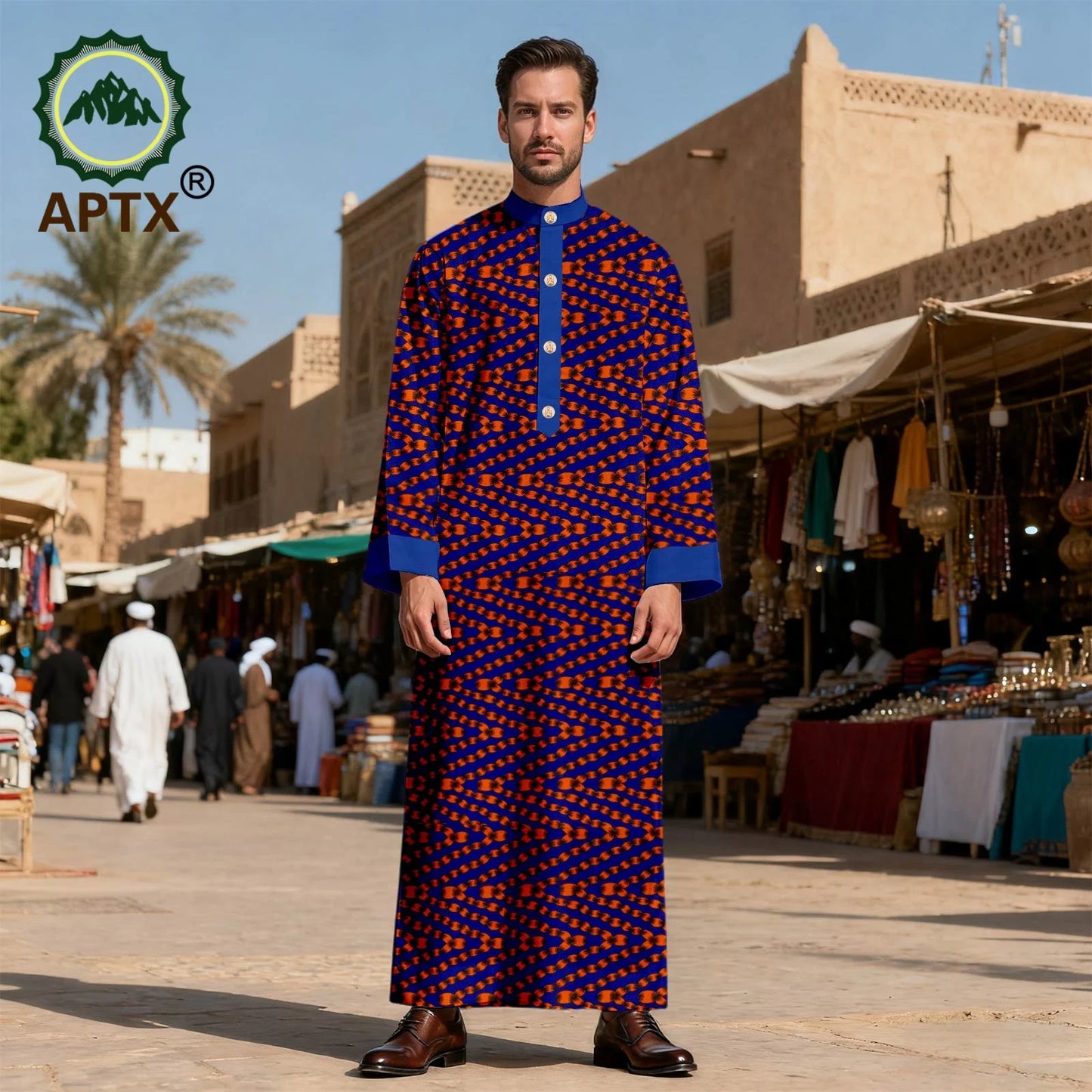 APTX Men's Jubba Thobe Embroidered Robe Single-Breasted Loose Fit Casual Wedding Church Outfit Muslim Fashion 2514020