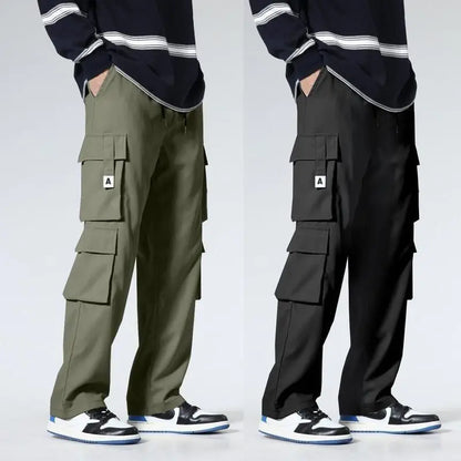 Men's Workwear Pants Straight Leg Casual Car Repair Trousers Multi-Pocket Durable Breathable Comfortable Military Green