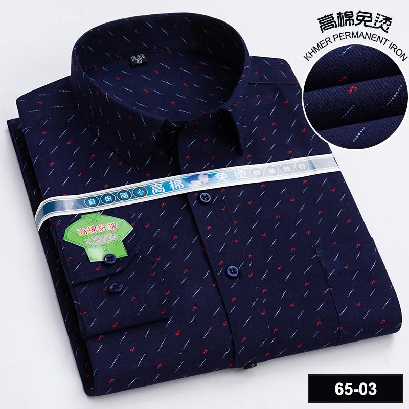Men's Long Sleeve Casual Shirts Fashion Print Cotton Standard Fit Button Pocket Soft Shirts For Man Office Business Dress New
