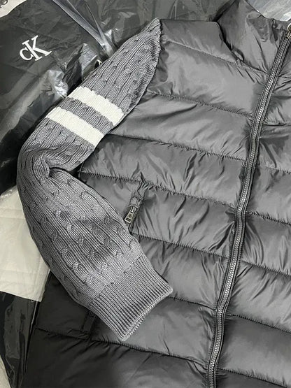 Thiened Knitted Sweater Stand Collar down Cotton Jaet Men's Winter Warm Outerwear Polyester Fiber Long Sve Casual Coat