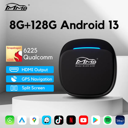 3 in 1 Android15 Wireless Car Carplay Wireless Android Auto MMB MAX Smart Box QCM6350 8-Core GPS WiFi 4G SIM AI Box For Youtube