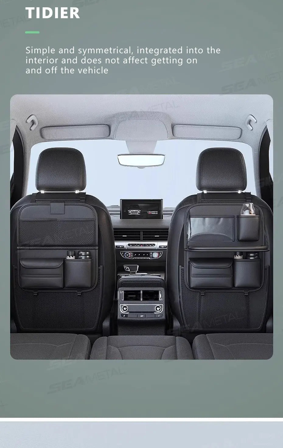 SEAMETAL Car Backseat Table Storage Bag Folding Table Trash Can Pu Leather Multi-functional Hanging Storage Bags Seat Back Tray