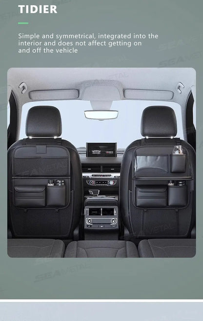 SEAMETAL Car Backseat Table Storage Bag Folding Table Trash Can Pu Leather Multi-functional Hanging Storage Bags Seat Back Tray
