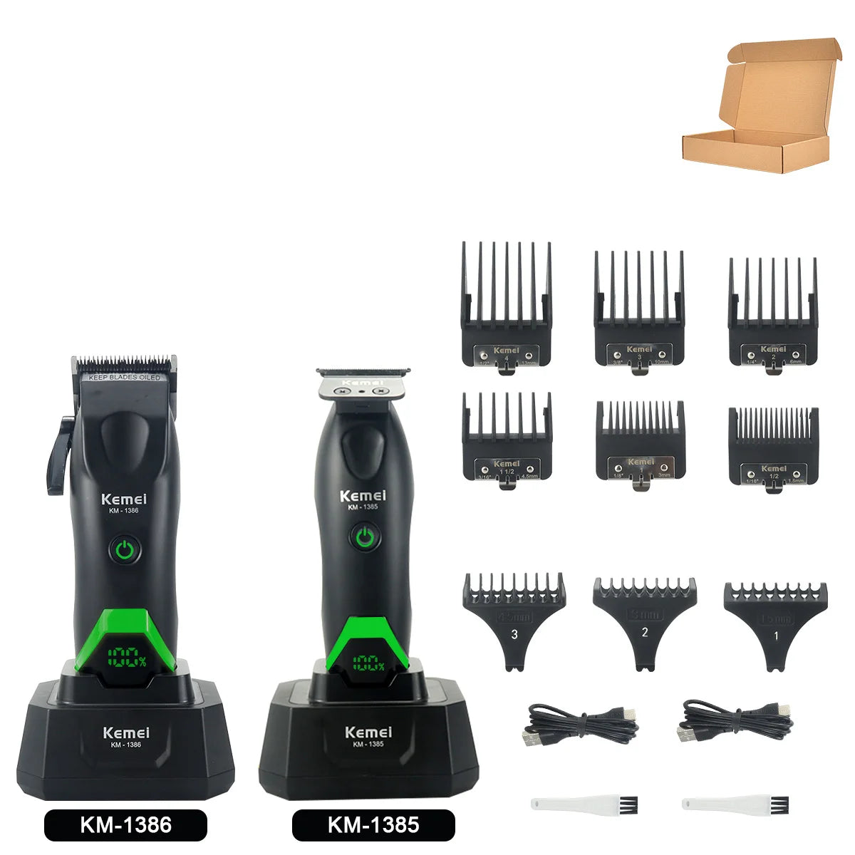 Kemei 1386 Men's Hair Clipper 8000RPM DLC Blade with Base Charger LED Display 2000mAh Professional Hair Cutting Machine Trimmer