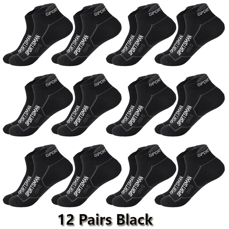 12 Pairs Summer Socks Men's Ankle Running Sports Socks Mesh Breathable Sweat Absorbent and Odor Fitness Low Cut Short Socks Thin