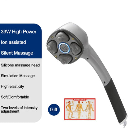 Multifunction Anion Electric Massage Stick Cervical Neck Shoulder Waist Leg Arm Home 4 Heads Massage Hammer Body Massager