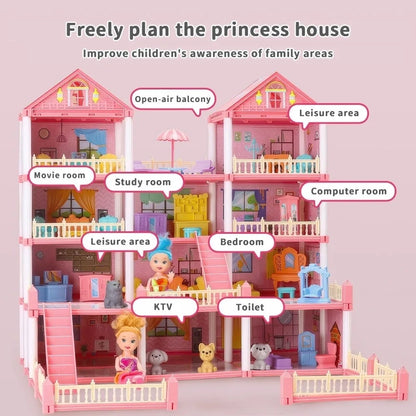 Creative 3D Doll House Set Miniature Furniture Toy Gift Role Play Toys with LED Lighting Villa House Girl