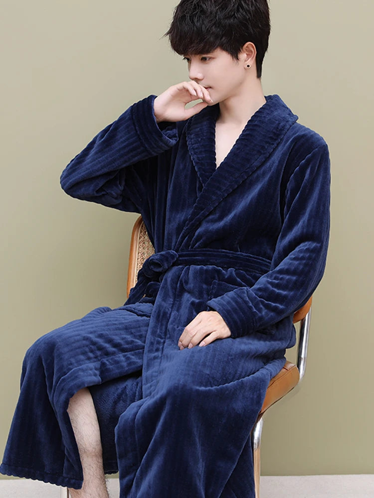 Thiened Coral Fce Men's Batobe Winter Pyjamas Flannel Robe Large Size Morning Robe Fce Home Clothes Polyester Fiber