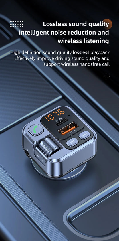 Bluetooth FM Transmitter Car Charger 20W PD USB-C Fast Charger Car Radio with Mic For Wireless Hands Free Call MP3 Player