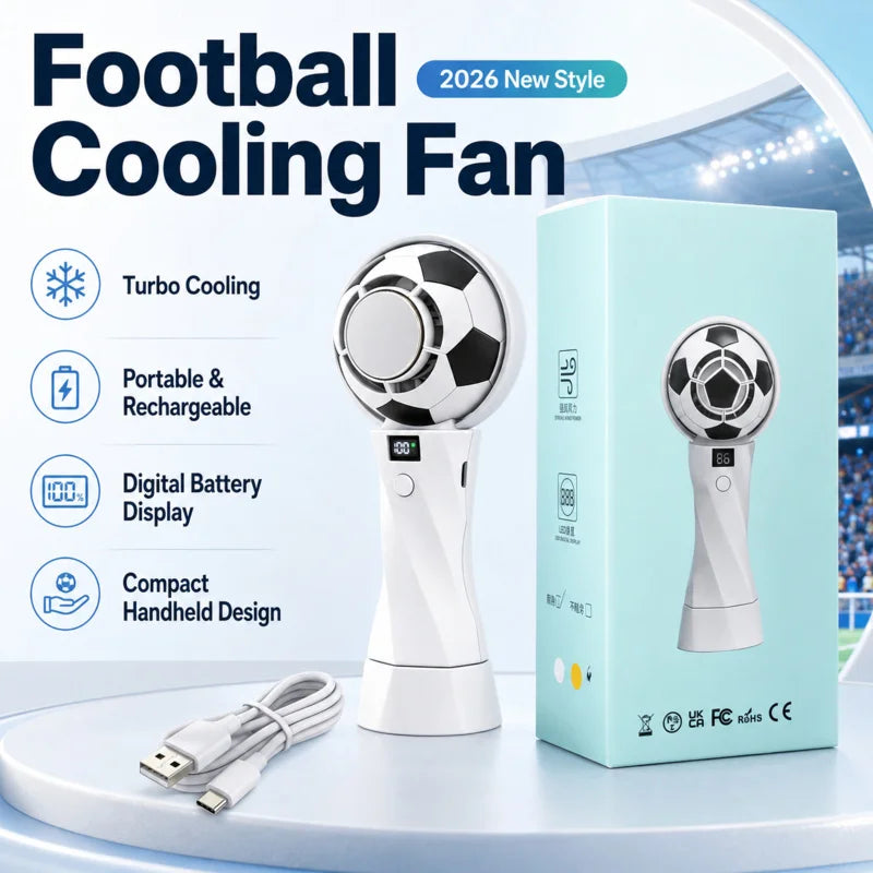2026 Portable Turbo Cooling Fan, Soccer Ball Handheld Neck Fan, Rechargeable Mini High Speed Fan for Outdoor Travel