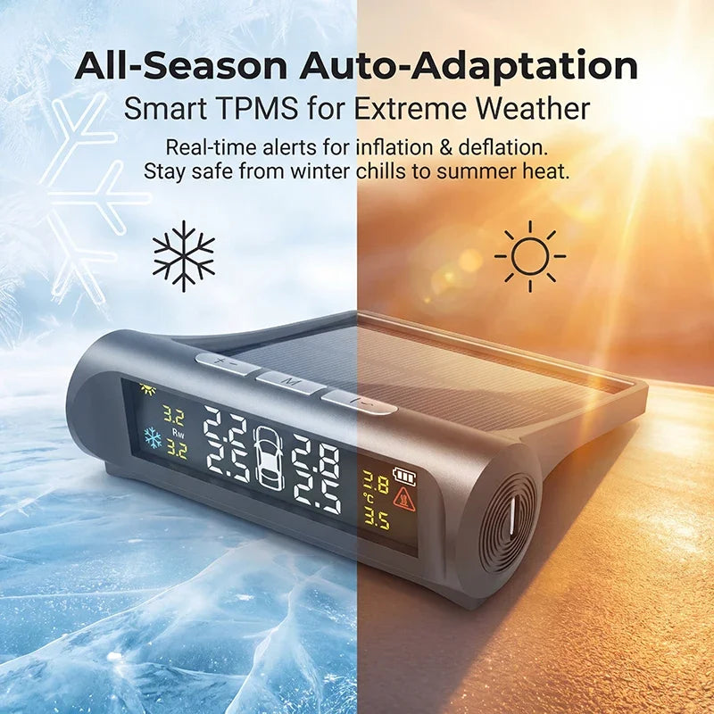 Car TPMS Digital LCD Display Smart Tyre Pressure Monitoring System 4 Sensors Auto Security Alarm Solar Charging Car Accessories