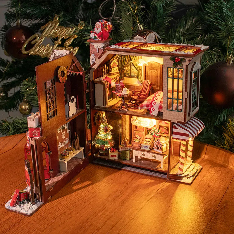 DIY Wooden Miniature Model Kits Enchanted Christmas Cottage 3D Puzzle Dollhouse With Furniture for Friends Birthday Gifts