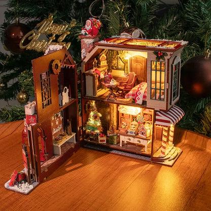 DIY Wooden Miniature Model Kits Enchanted Christmas Cottage 3D Puzzle Dollhouse With Furniture for Friends Birthday Gifts